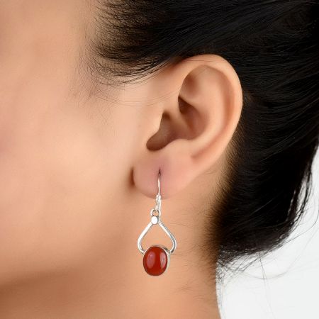 92.5 Silver Sterling Earrings Red Carnelian Daily Wear Earrings