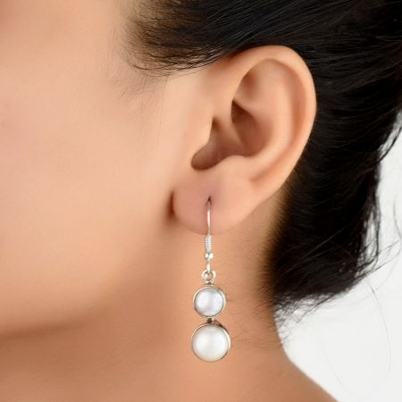 92.5 Sterling Silver Earrings Casual Twin Pearl Dangle Earrings