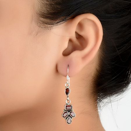 92.5 Sterling Silver Earrings  Red Garnet Natural Stones Earrings