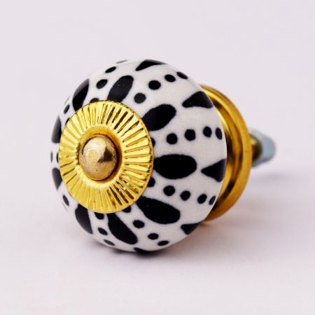 White & Black Ceramic Floral Knob