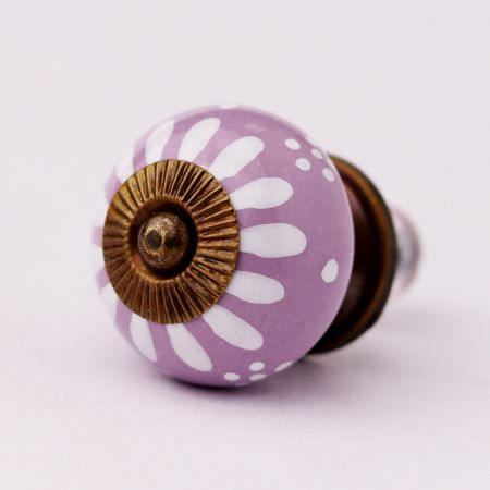 Purple & White Ceramic Floral Knob