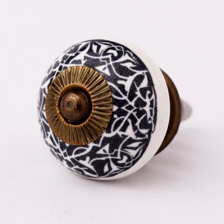 Black And White Floral Ceramic Dresser Knob