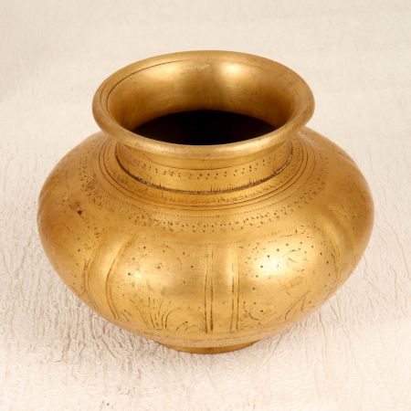 Elegant Brown Engraved Brass Water Pot for Hindu Rituals