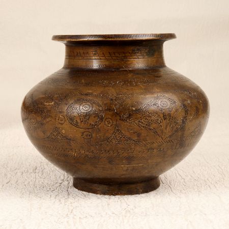 Engraved Traditional Holy Water Pot Made of Brass for Rituals