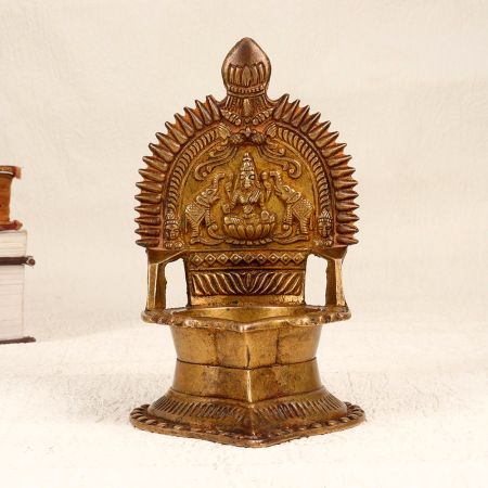 Gajalakshmi Oil Lamp Diya Made of Brass for Prayer Room
