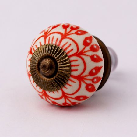 Orange Zinnia Flower Ceramic Knob