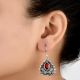 92.5 Sterling Silver Earrings Heart  Red Stone Dangle Earrings