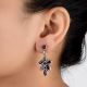 Sterling Silver Earrings Garnet Handcrafted Floral Dangle Earrings