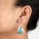 92.5 Sterling Silver Earrings Turquoise Oval Framed Hook Earrings
