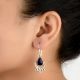 92.5 Sterling Silver Earrings Tear Drop Lapis Lazuli Lotus Earrings