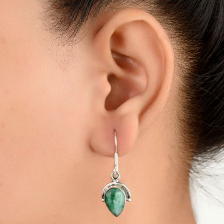 92.5 Sterling Silver Earrings Chrysoprase Drop Green Gem Stone