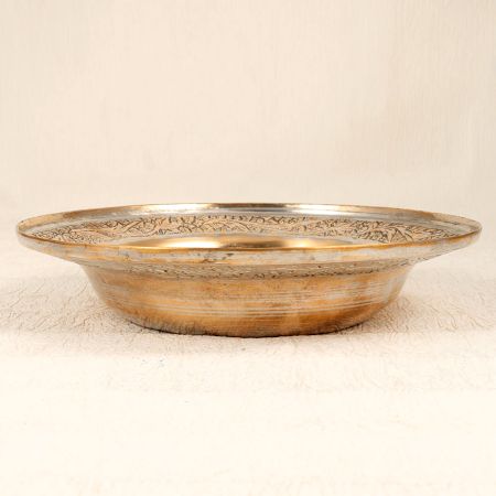 Beautiful Shiny Vintage Brass Plate with Engraving in Kashmiri Art