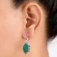 92.5 Sterling Silver Earings Half Design Oval Green Agate Earrings