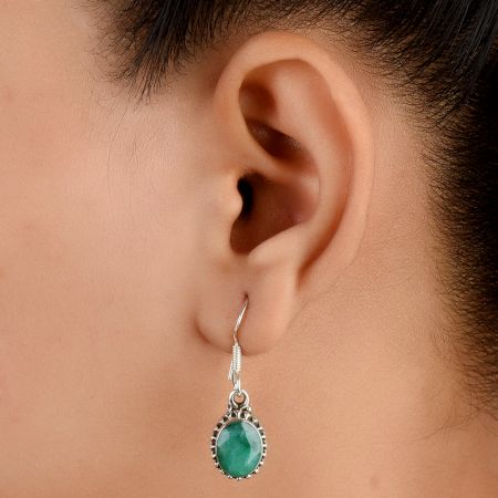 92.5 Sterling Silver Earrings With Green Onyx Eye Drop Earrrings