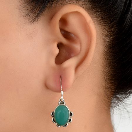 92.5 Sterling Silver Earrings Floral Oval Agate Earrings for Girls