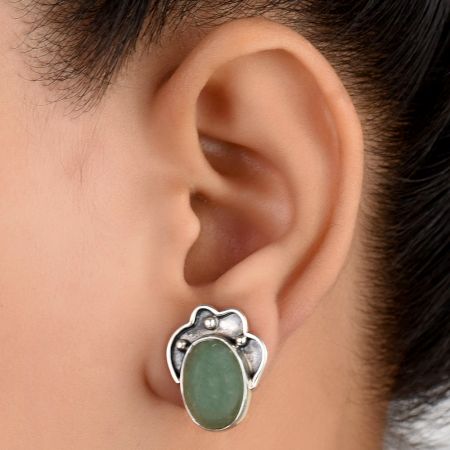 92.5 Sterling Silver Earrings Eventurine Designer Single Drop Earrings