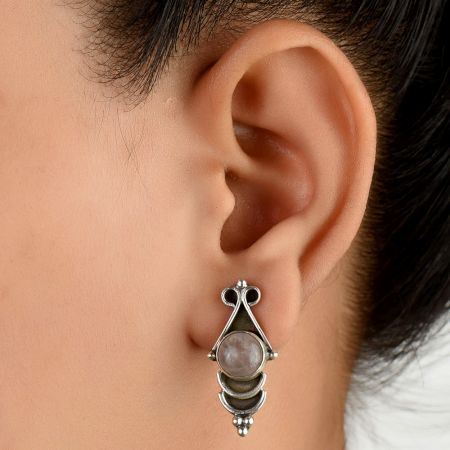 92.5 Sterling Silver Earring Drop Rose Quartz Stud Earrings