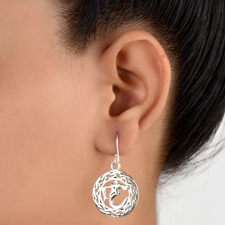 92.5 Sterling Silver Round Filigree Om Drop Earrings