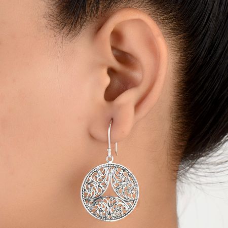 92.5 Sterling Silver Earrings Scroll Work Perfect Round Dangle Earrings