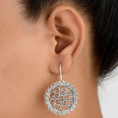92.5 Sterling Silver Earrings Dot and Scroll Dangle Earrings