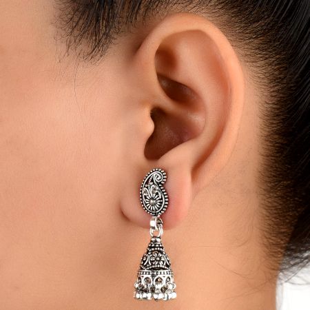 92.5 Sterling Silver Earrings  Silver Paisley Jhumka