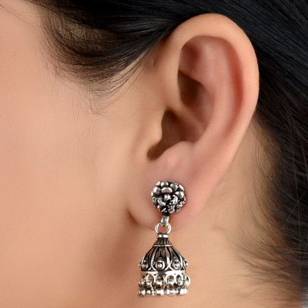 92.5 Sterling Traditional Floral Stud Earrings Jhumkis