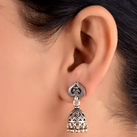 92.5 Sterling Silver Earrings Leaf Dome Shaped Traditional Jhumkis