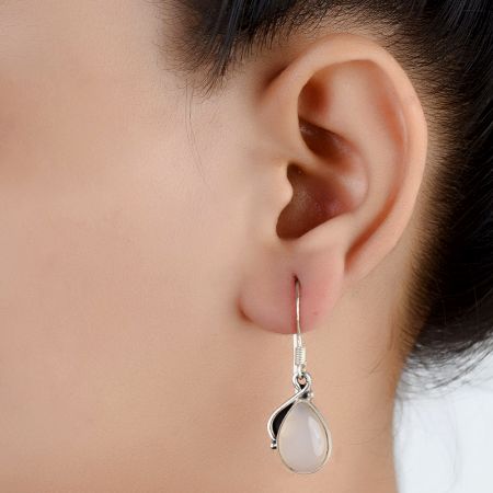 92.5 Sterling Silver Earrings Tear Drop Peach Moonstone  Danglers