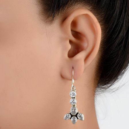 92.5 Sterling Silver Clear White Semi Precious Stones Earrings