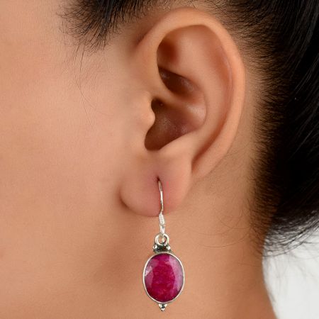 92.5 Sterling Silver Earrings Big Oval Pink Tourmaline Everyday Wear Drop Earrings