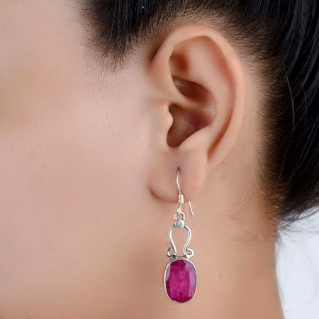 92.5 Sterling Silver Earrings Hook Style Pink Tourmaline Dangler Earrings