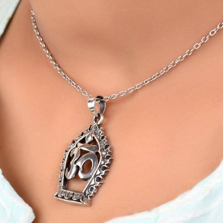 92.5 Sterling Silver Om Pendant In Prabhavali Frame for Men and Women