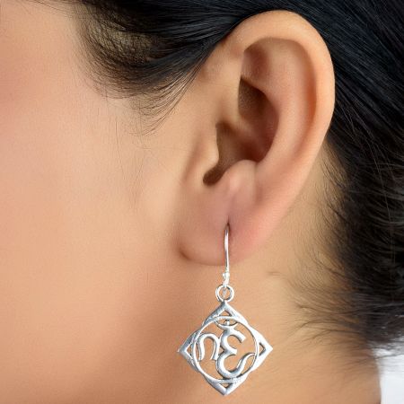 92.5 Sterling Silver Earrings Om Lotus Leaf Spiritual Earrings