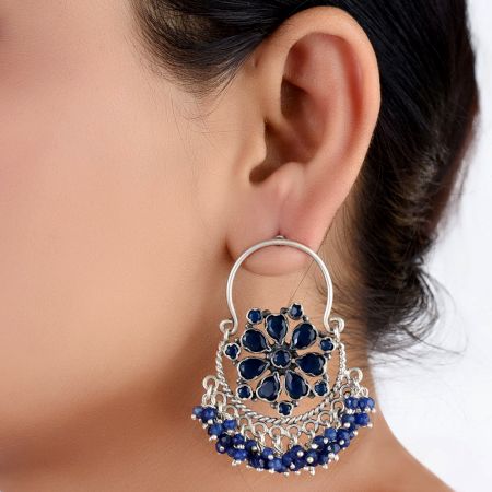 Sterling 92.5 Silver Beautiful Dangling Earrings with Tanzanite Beads