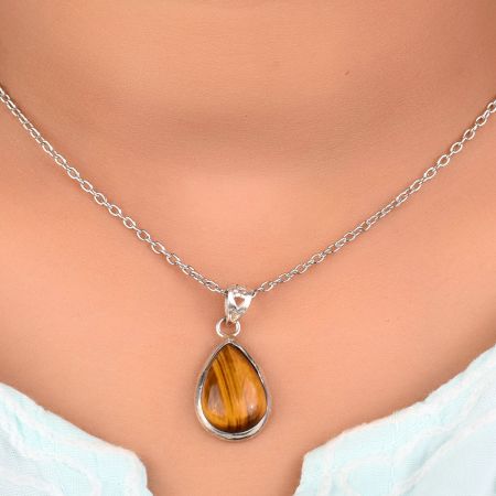 92.5 Sterling Silver Pendant Single Tiger Eye Pendant