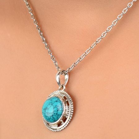 92.5 Sterling Silver Turquoise Circular Pendant