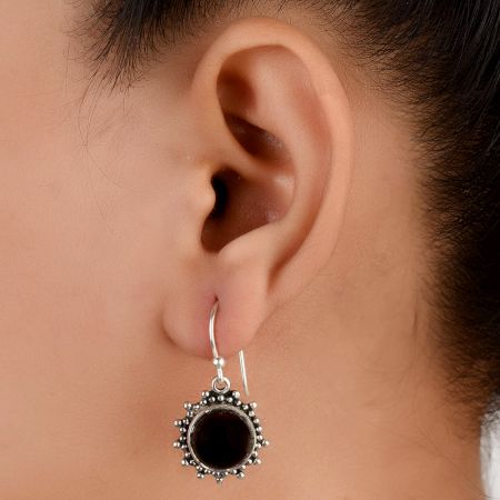 92.5 Sterling Silver Earrings Round Floral Framed Drop Earrings