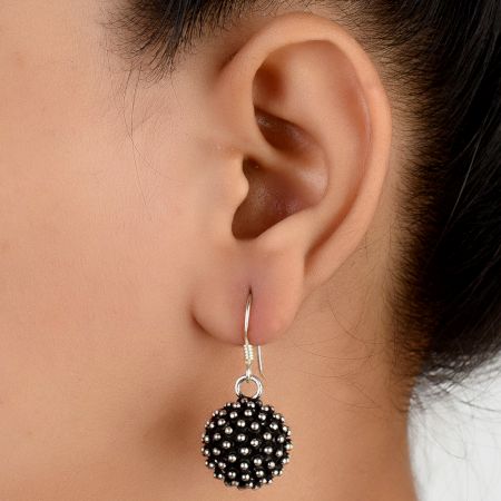 92.5 Sterling Silver Earrings Black Berry Fruit Design Drop Earrings