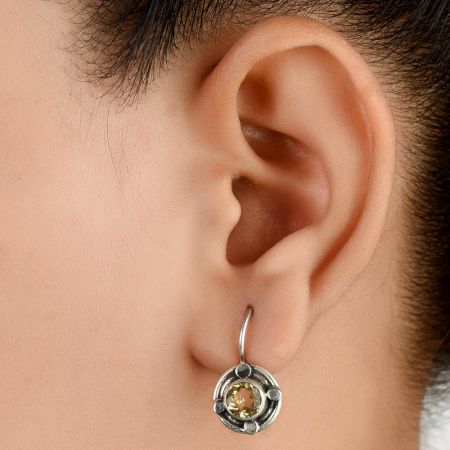 92.5 Sterling Silver Earrings Rose Quartz in round and Big Oval Drop Dangler Earrings