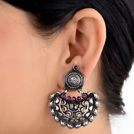 92.5 Sterling Silver Chandbali Earrings With Amethyst Stones