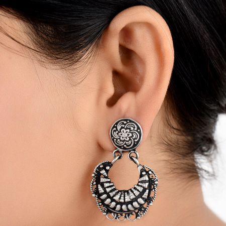 92.5Sterling Silver Earrings with Floral Pattern Chand Bali Designer Earrings