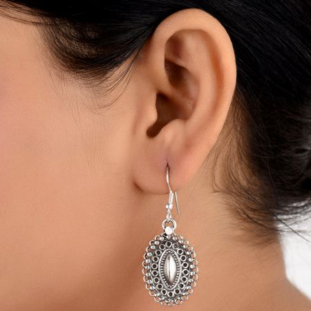 Oval 92.5 Sterling silver Dangle Earrings Heavy Filigree Drop Earrings