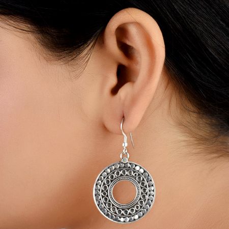Engraved Disc 92.5 Sterling Silver Earrings Fancy Danglers For women