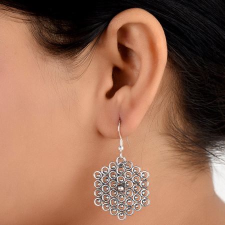 92.5 Sterling Silver Earring Honey Bee Comb Dangle Earrings