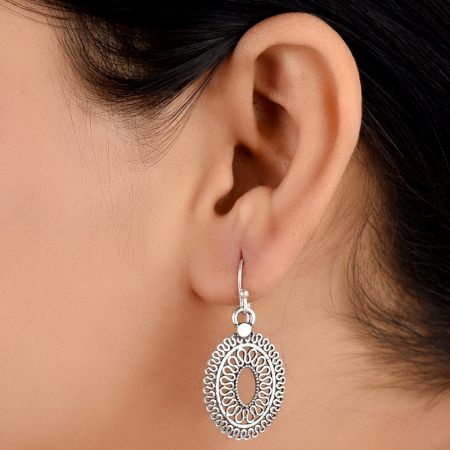 Oval 92.5 Sterling Silver Earrings Traditional Filigree Design