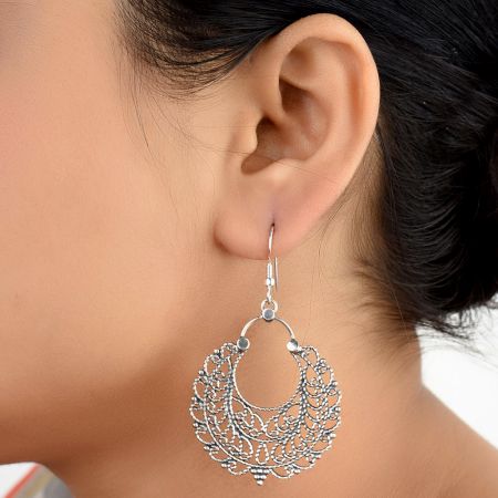 Tribal 92.5 Sterling Silver Earrings Shiny filigree Bali drop Earrings