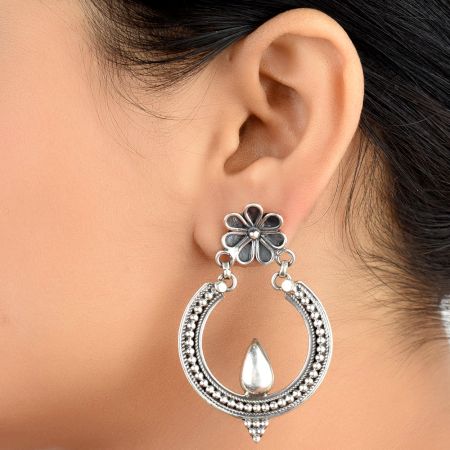 92.5 Sterling Siler earrings Chandbal With Diya And Floral Stud Danglers For Girls