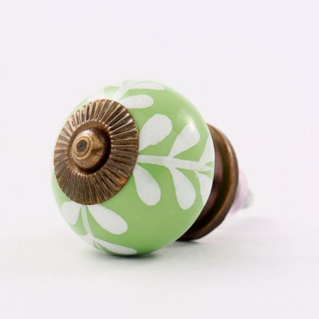 Green White Leaf Ceramic Cabinet Knob 6 Pieces