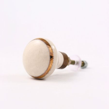 Cream Crackle Ceramic Cabinet Knob With Gold Work- Pack of 6