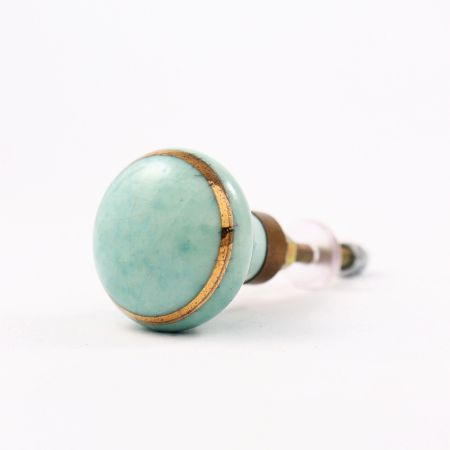 Sea Green Crackle Ceramic Cabinet Knob With Gold Work-6 Pieces